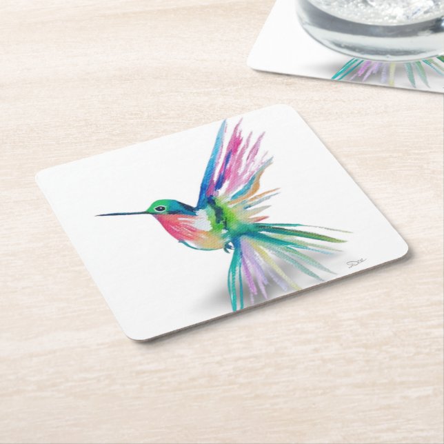 Rainbow Hummingbird Paper Coasters (Angled)