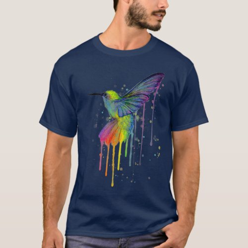 Rainbow Hummingbird Watercolor  T_Shirt