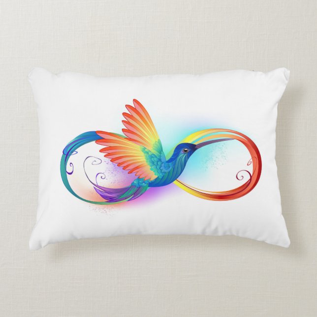 Rainbow Hummingbird with Infinity symbol Accent Pillow (Front)