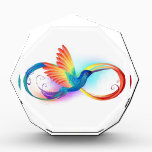 Rainbow Hummingbird with Infinity symbol Acrylic Award<br><div class="desc">Beautiful infinity tattoo with rainbow hummingbird. Rainbow bird.</div>