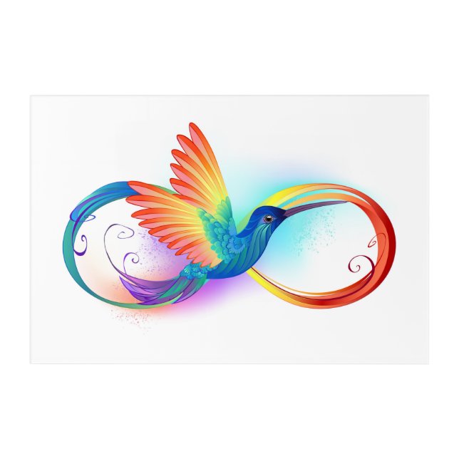 Rainbow Hummingbird with Infinity symbol Acrylic Print (Front)