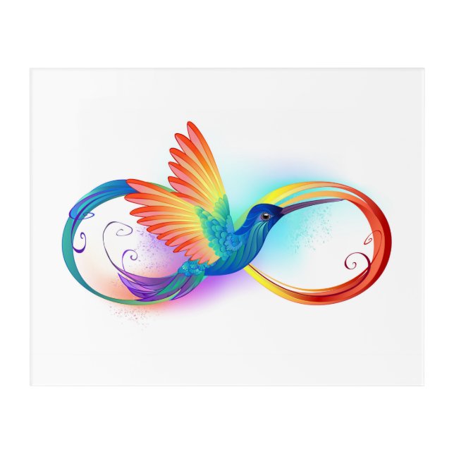 Rainbow Hummingbird with Infinity symbol Acrylic Print (Front)