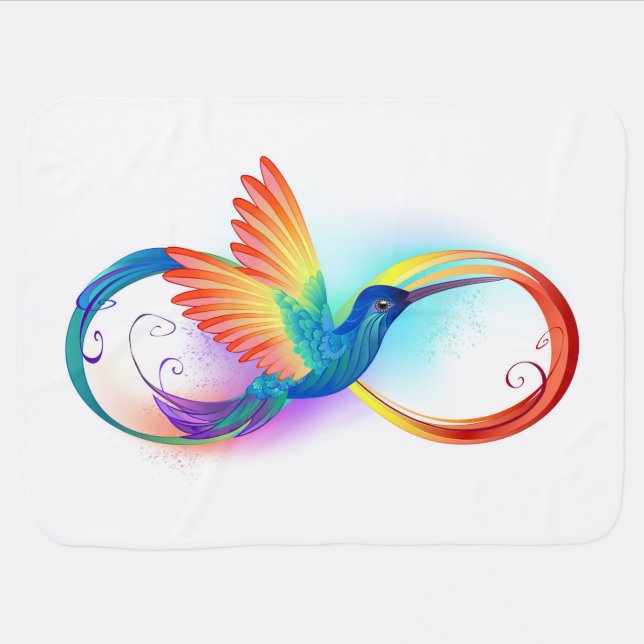 Rainbow Hummingbird with Infinity symbol Baby Blanket (Horizontal)