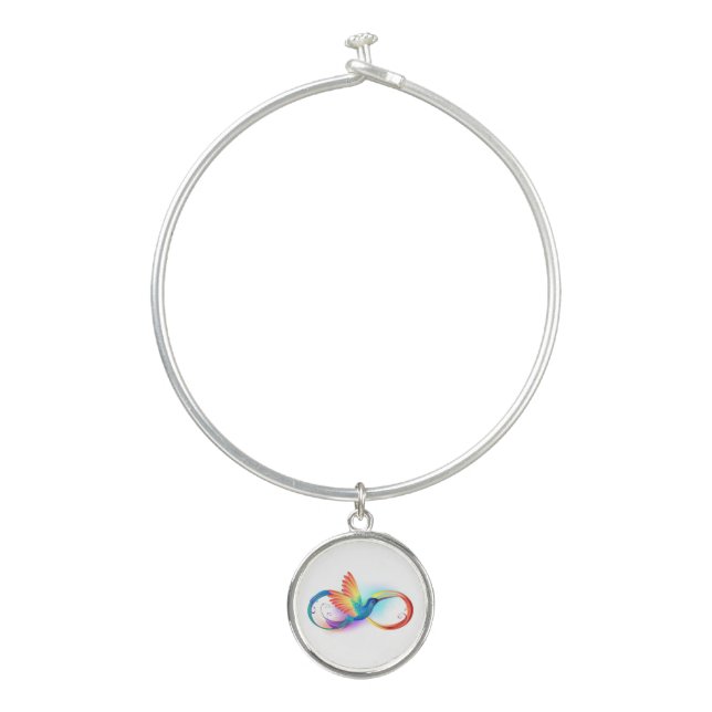Rainbow Hummingbird with Infinity symbol Bangle Bracelet (Front)