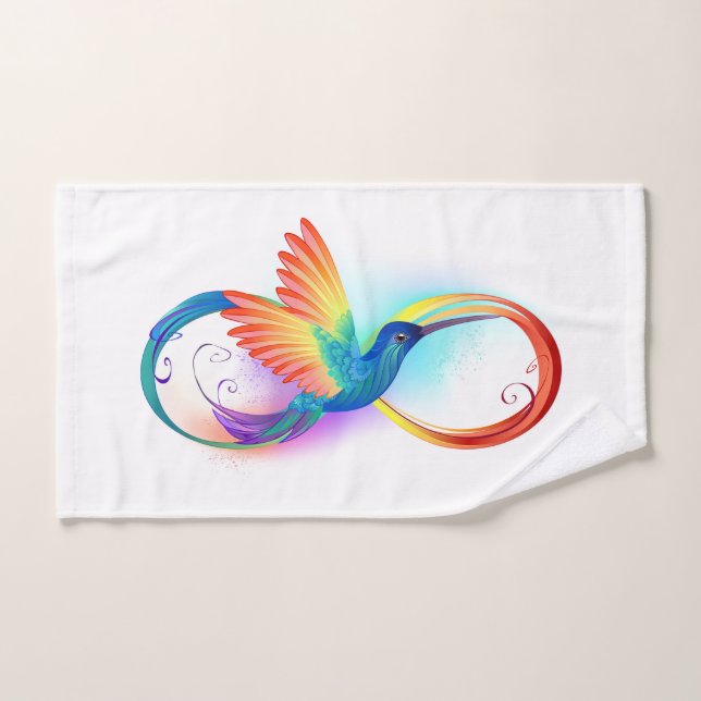 Rainbow Hummingbird with Infinity symbol Bath Towel Set (Hand Towel)