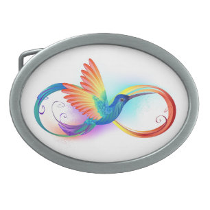 Rainbow Hummingbird with Infinity symbol Belt Buckle