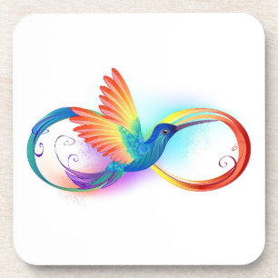 Rainbow Hummingbird with Infinity symbol Beverage Coaster
