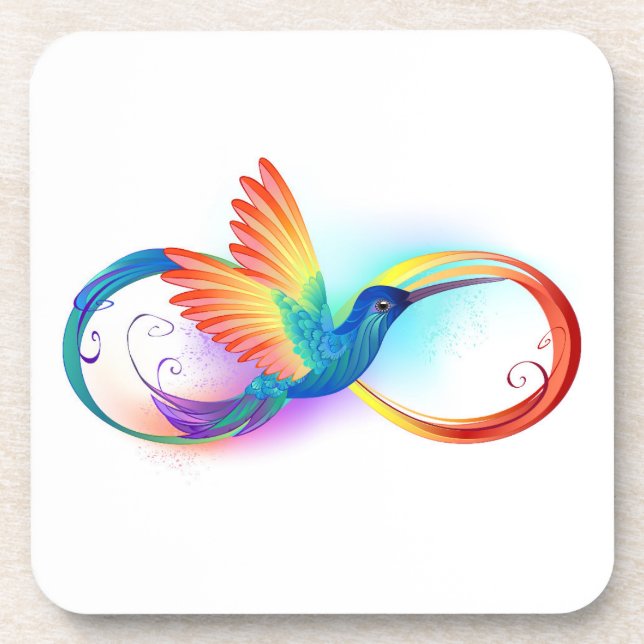 Rainbow Hummingbird with Infinity symbol Beverage Coaster (Front)