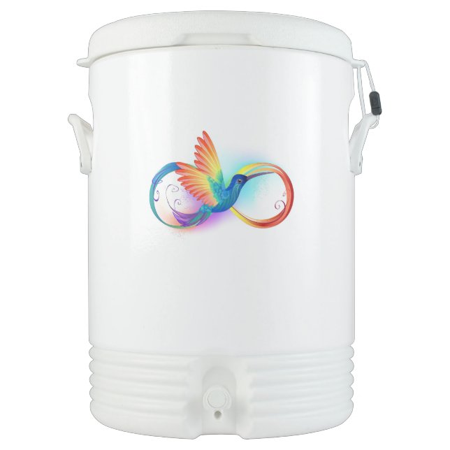 Rainbow Hummingbird with Infinity symbol Beverage Cooler (Front)