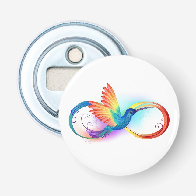 Rainbow Hummingbird with Infinity symbol Bottle Opener (Front)