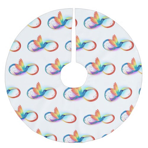 Rainbow Hummingbird with Infinity symbol Brushed Polyester Tree Skirt