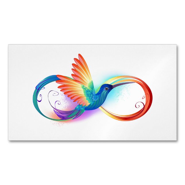 Rainbow Hummingbird with Infinity symbol Business Card Magnet (Front)
