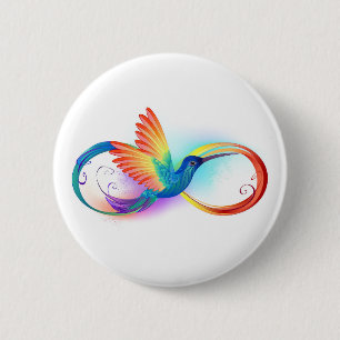 Rainbow Hummingbird with Infinity symbol Button