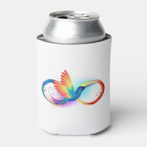 Rainbow Hummingbird with Infinity symbol Can Cooler