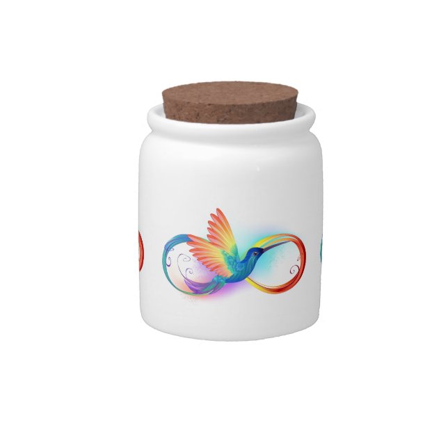 Rainbow Hummingbird with Infinity symbol Candy Jar (Front)