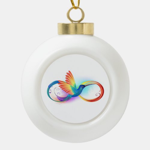 Rainbow Hummingbird with Infinity symbol Ceramic Ball Christmas Ornament