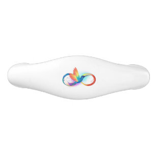 Rainbow Hummingbird with Infinity symbol Ceramic Drawer Pull