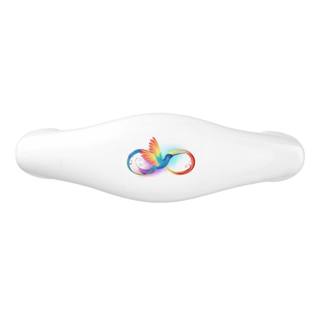 Rainbow Hummingbird with Infinity symbol Ceramic Drawer Pull (Front)