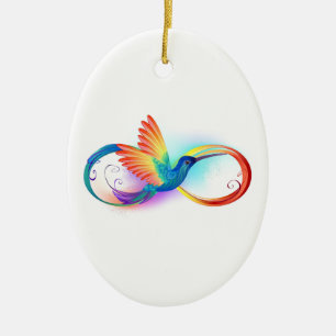Rainbow Hummingbird with Infinity symbol Ceramic Ornament