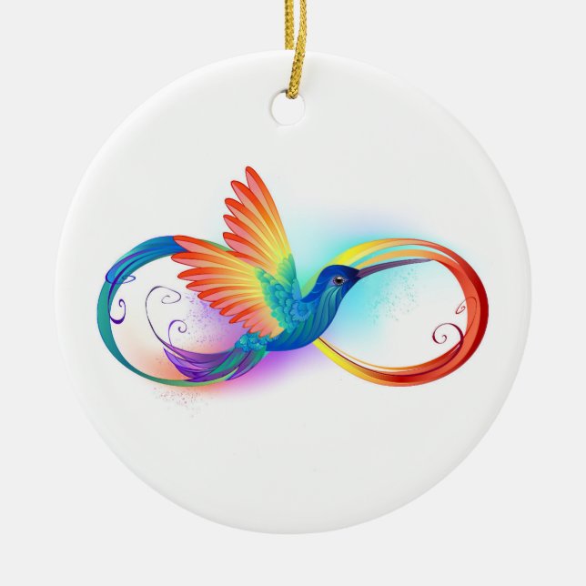 Rainbow Hummingbird with Infinity symbol Ceramic Ornament (Front)