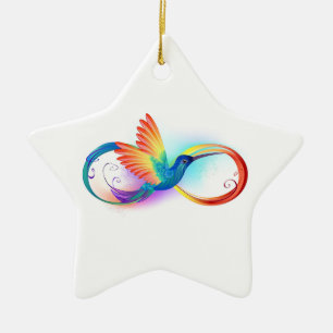 Rainbow Hummingbird with Infinity symbol Ceramic Ornament