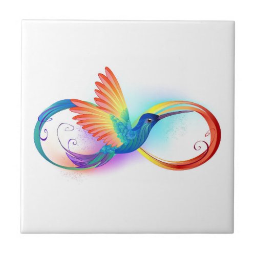 Rainbow Hummingbird with Infinity symbol Ceramic Tile