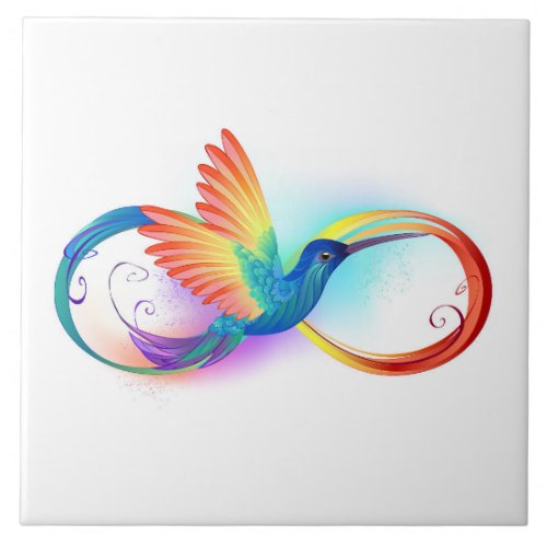 Rainbow Hummingbird with Infinity symbol Ceramic Tile
