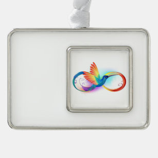 Rainbow Hummingbird with Infinity symbol Christmas Ornament