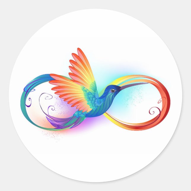 Rainbow Hummingbird with Infinity symbol Classic Round Sticker (Front)