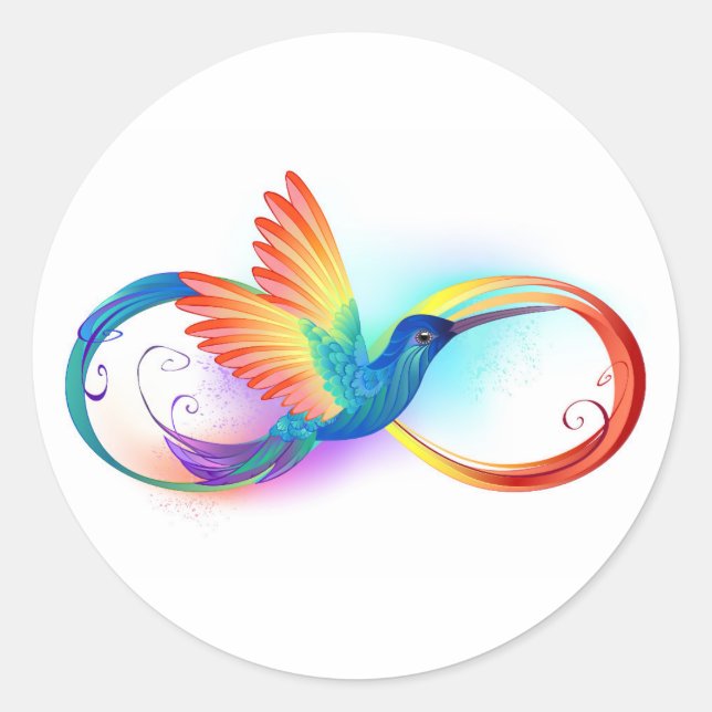 Rainbow Hummingbird with Infinity symbol Classic Round Sticker (Front)
