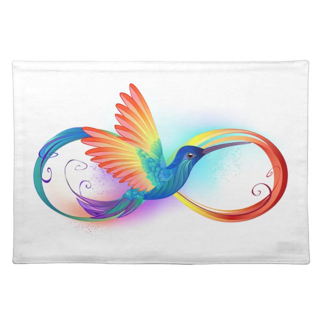 Rainbow Hummingbird with Infinity symbol Cloth Placemat (Front)