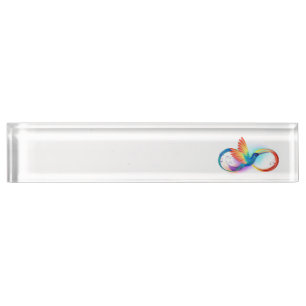 Rainbow Hummingbird with Infinity symbol Desk Name Plate