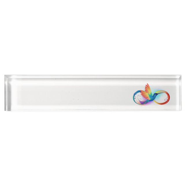 Rainbow Hummingbird with Infinity symbol Desk Name Plate (Front)