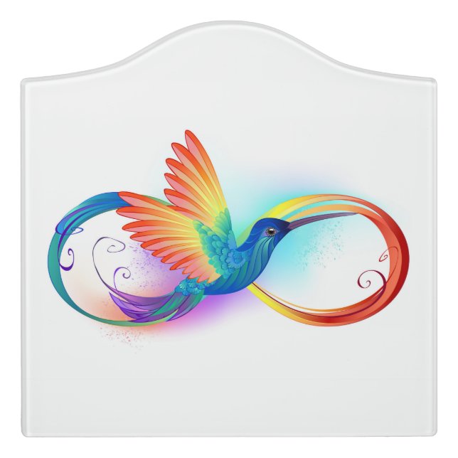 Rainbow Hummingbird with Infinity symbol Door Sign (Large Crest Front)