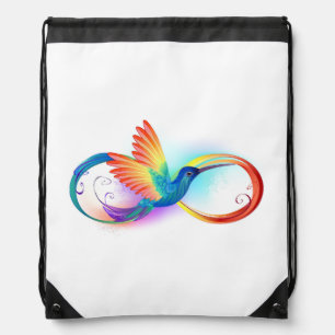 Rainbow Hummingbird with Infinity symbol Drawstring Bag