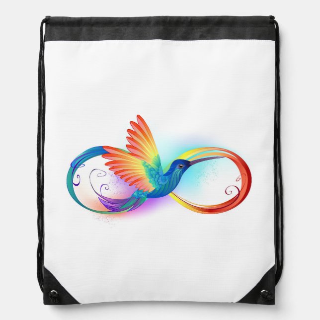 Rainbow Hummingbird with Infinity symbol Drawstring Bag (Front)