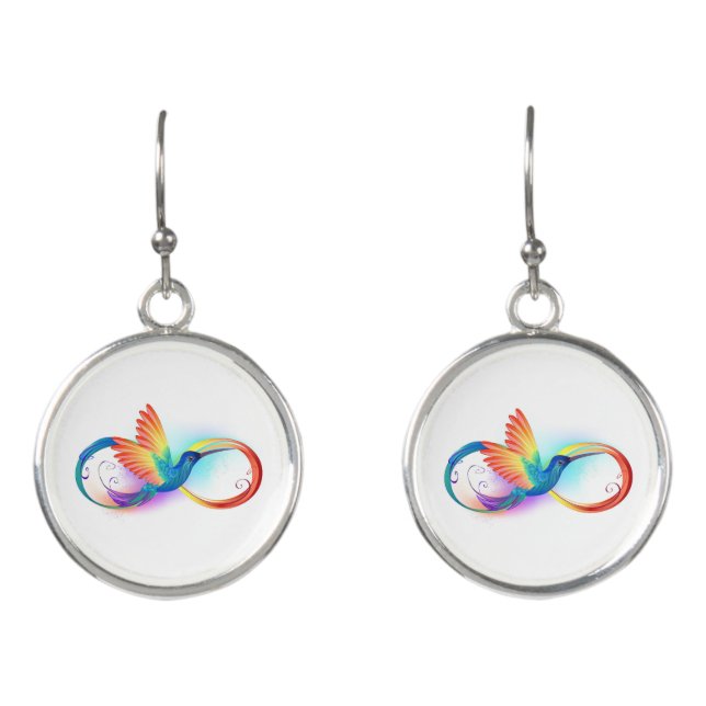 Rainbow Hummingbird with Infinity symbol Earrings (Front)
