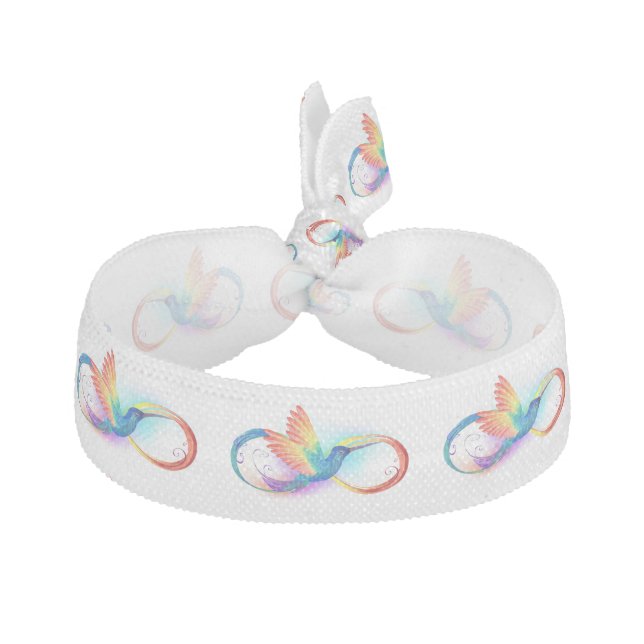 Rainbow Hummingbird with Infinity symbol Elastic Hair Tie (Front)