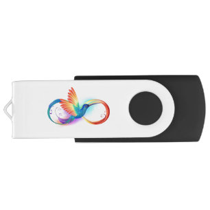Rainbow Hummingbird with Infinity symbol Flash Drive