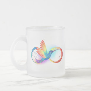 Rainbow Hummingbird with Infinity symbol Frosted Glass Coffee Mug