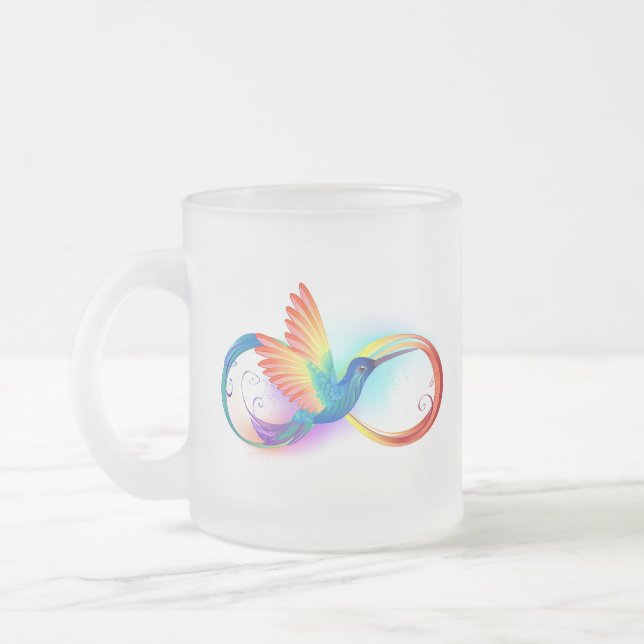 Rainbow Hummingbird with Infinity symbol Frosted Glass Coffee Mug (Left)
