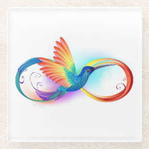 Rainbow Hummingbird with Infinity symbol Glass Coaster