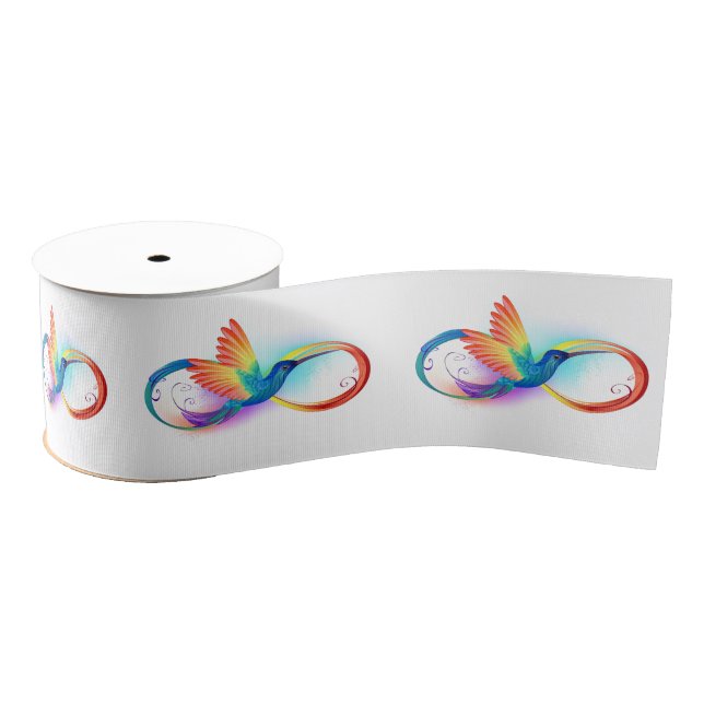 Rainbow Hummingbird with Infinity symbol Grosgrain Ribbon (Spool)