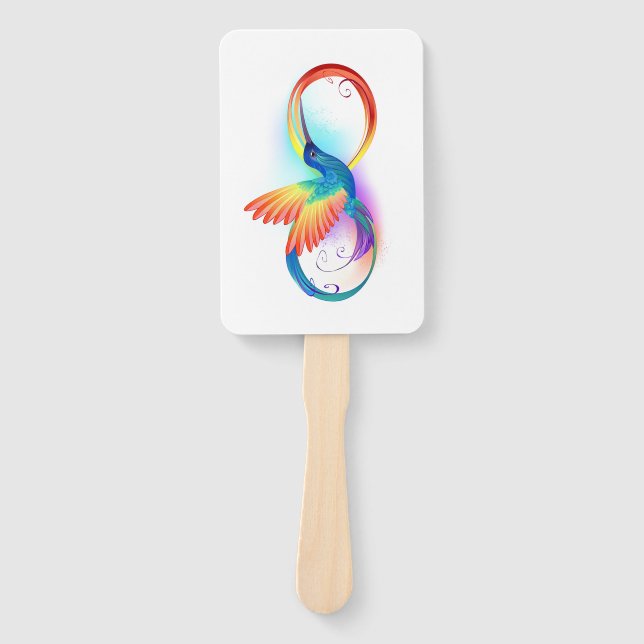 Rainbow Hummingbird with Infinity symbol Hand Fan (Front)