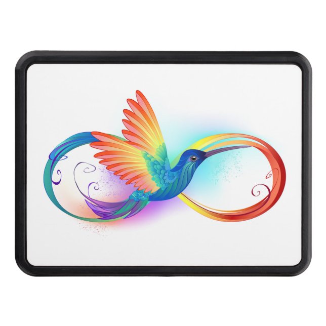 Rainbow Hummingbird with Infinity symbol Hitch Cover (Front)