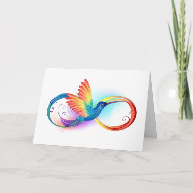 Rainbow Hummingbird with Infinity symbol Holiday Card (Front)