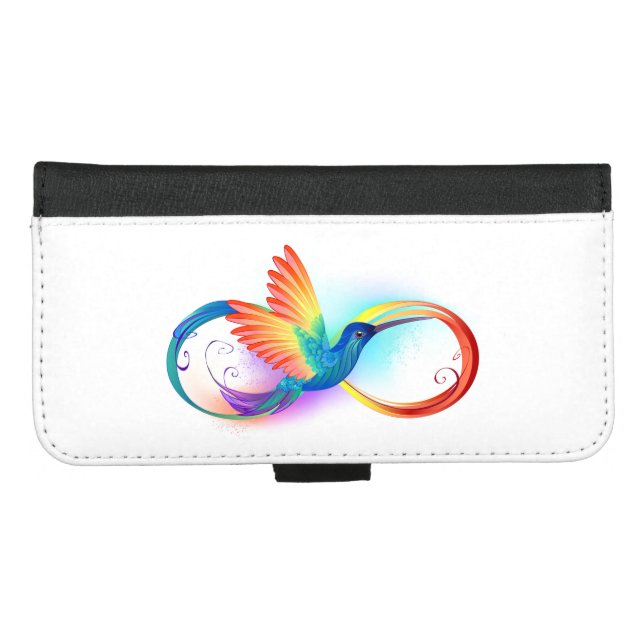 Rainbow Hummingbird with Infinity symbol iPhone Wallet Case (Front (Horizontal))