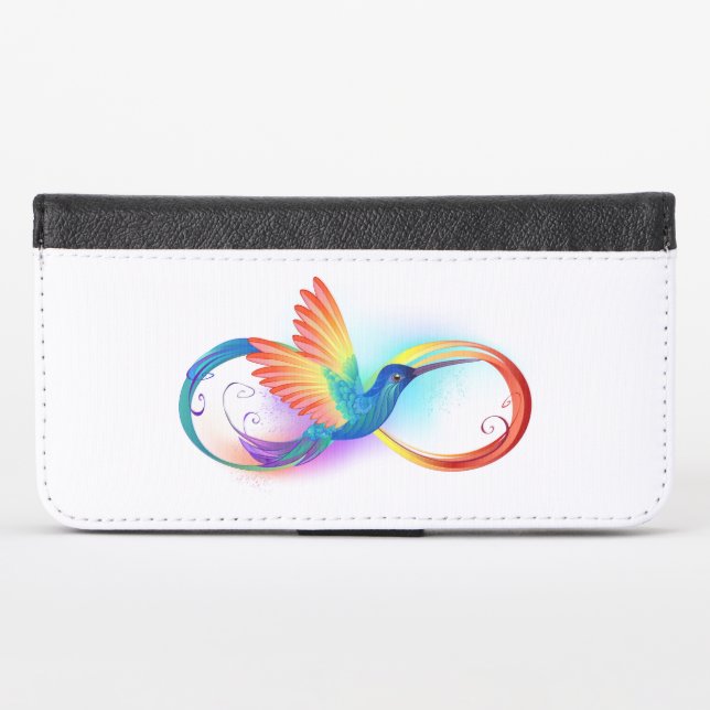 Rainbow Hummingbird with Infinity symbol iPhone Wallet Case (Front (Horizontal))