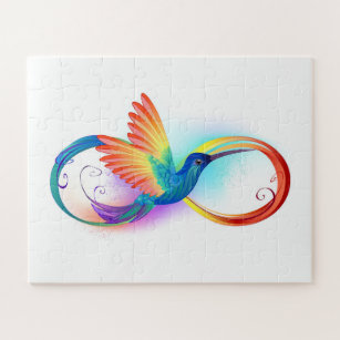 Rainbow Hummingbird with Infinity symbol Jigsaw Puzzle