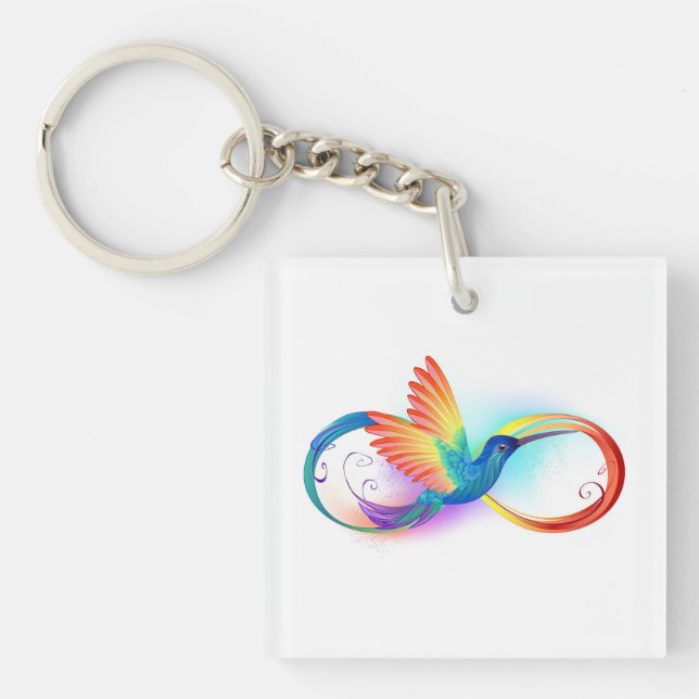 Rainbow Hummingbird with Infinity symbol Keychain (Front)